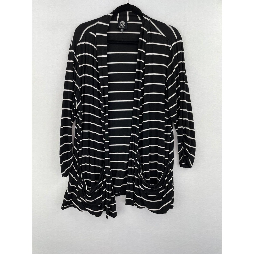 Bobeau 2X Jersey Cardigan Sweater Black Striped 3/4 Sleeve Womens B2-08